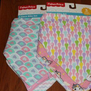 NWT Fisher Price lot 2 6 ct. Toddler Girls Bandana Bibs snap close
